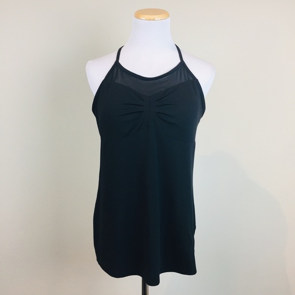 FABLETICS Black Halter T Strap Ruched Yoga Tank MEDIUM Shelf Bra Stretch - Picture 4 of 7